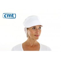 CMT Snood Caps/Pet met klep en haaropvang, polycotton/polyester kroon, kleur wit, 53 cm (doos 100 stuks)