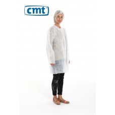 CMT Bezoekersjassen PP met drukknopen en mouwelastiek, kleur wit, maat XL (doos 100 stuks)